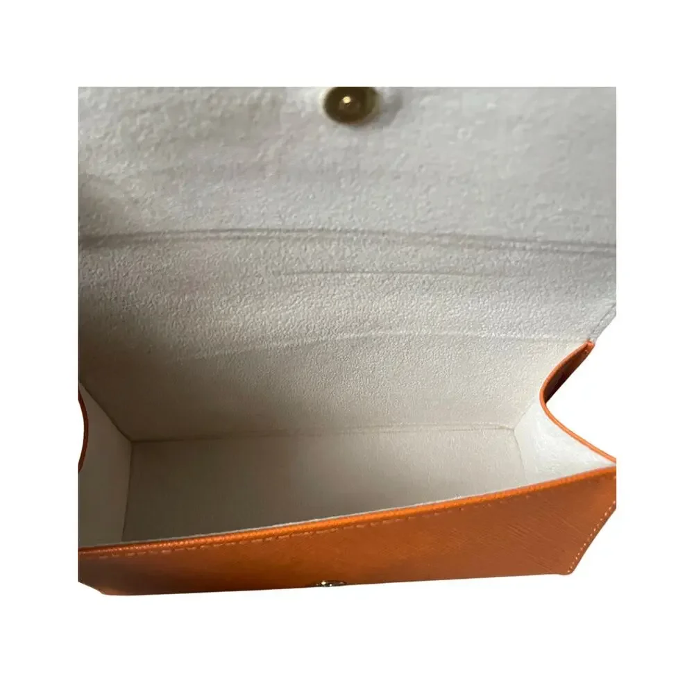 Tory Burch Sunglass Case Orange Saffiano Leather Snap Magnetic Closure